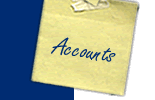 Photograph of a postit note with Accounts written on it.